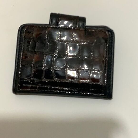 Brighton Black Pebbled Leather & Brown Croc Embossed Crossbody Wallet Organizer - Picture 2 of 14